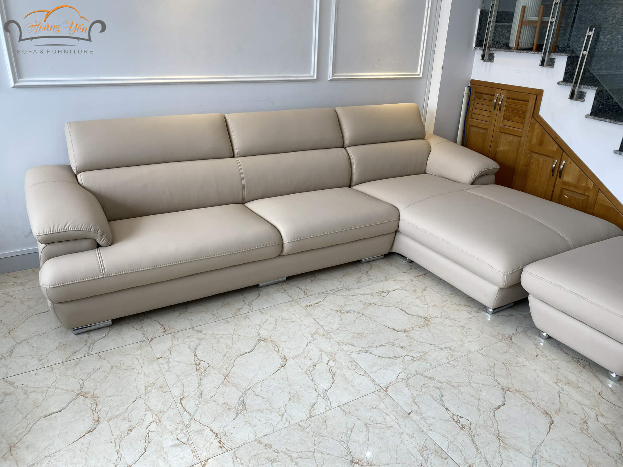 bàn giao sofa da góc L SHY339 màu kem