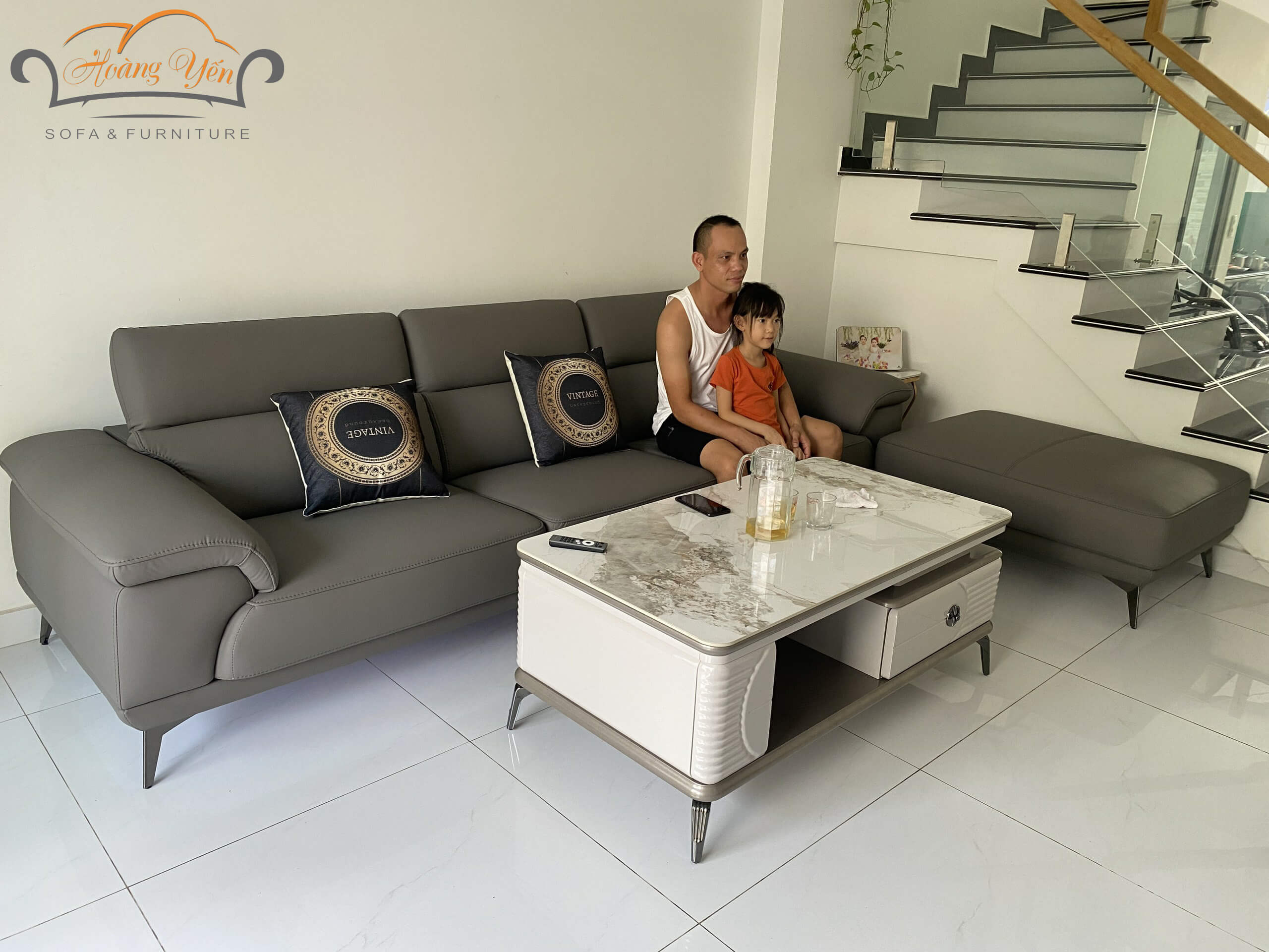 bàn giao sofa da góc L SHY372