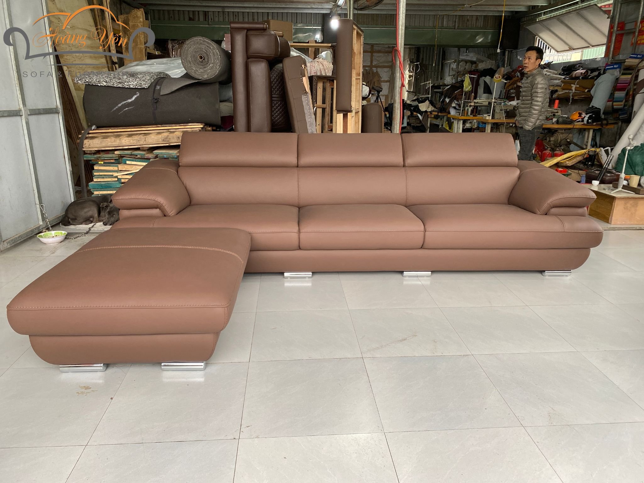 bàn giao sofa da góc L SHY339