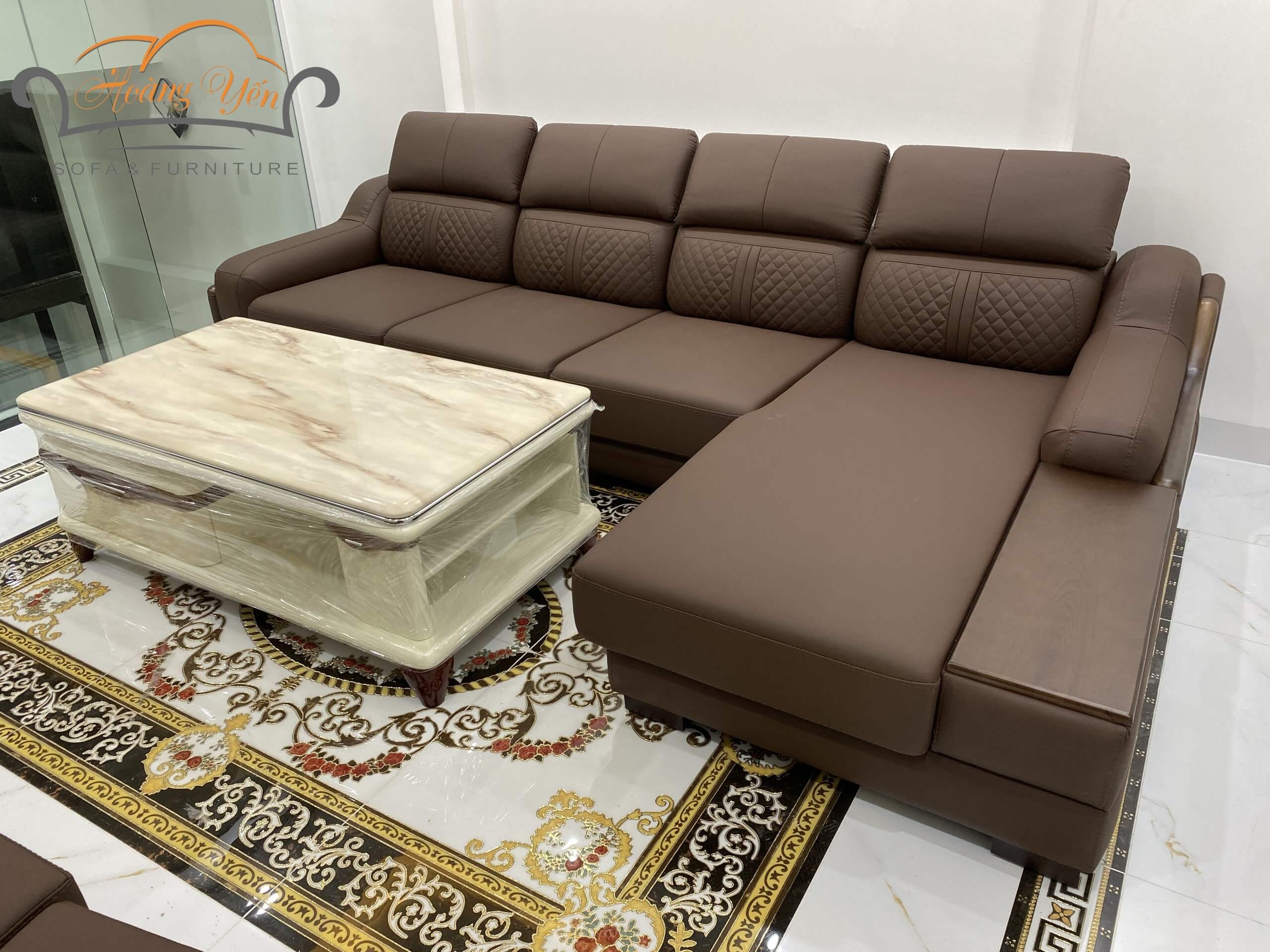 bàn giao sofa da góc L SHY369