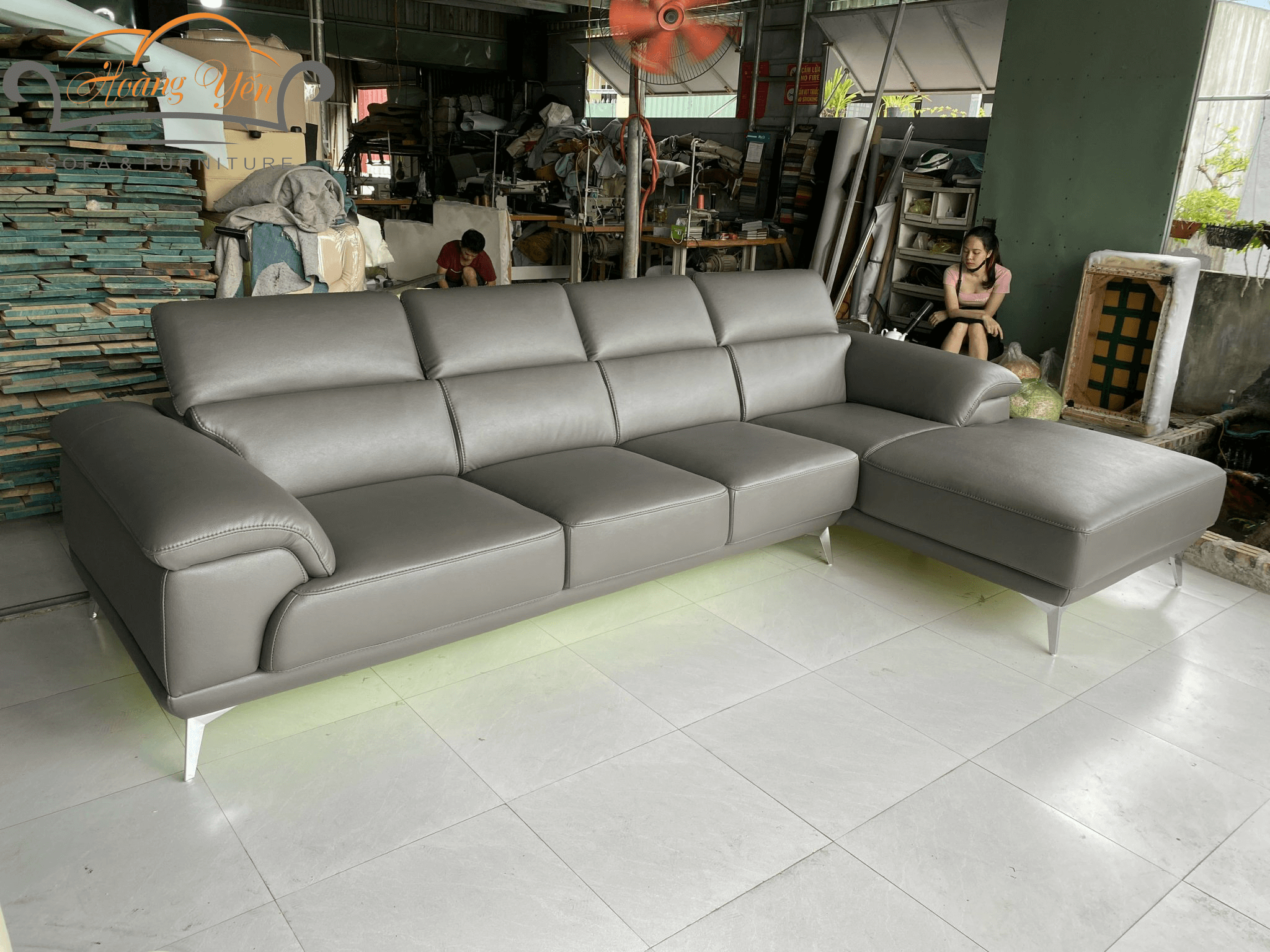 bàn giao sofa da góc SHY372 màu ghi