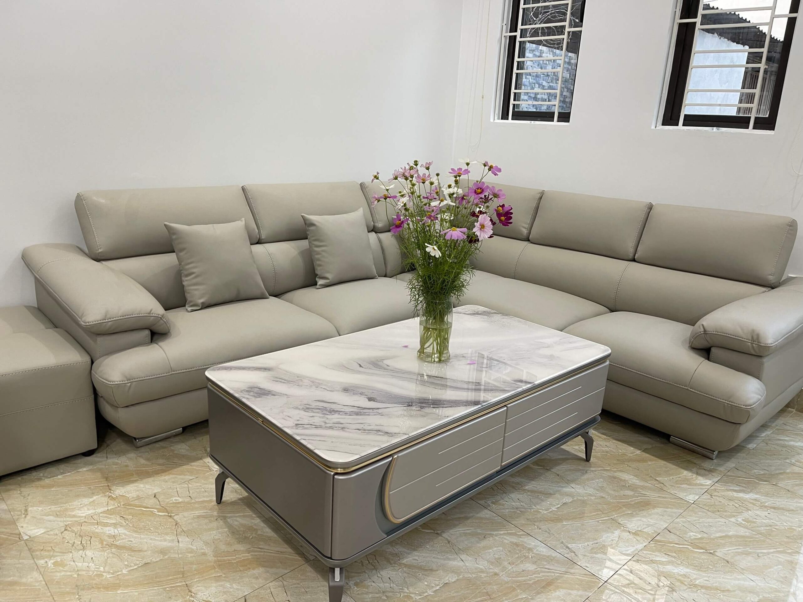 sofa da góc L SHY339 quây kín tựa
