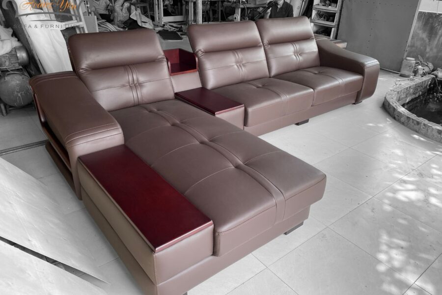 bàn giao sofa da góc L SHY305 màu nâu