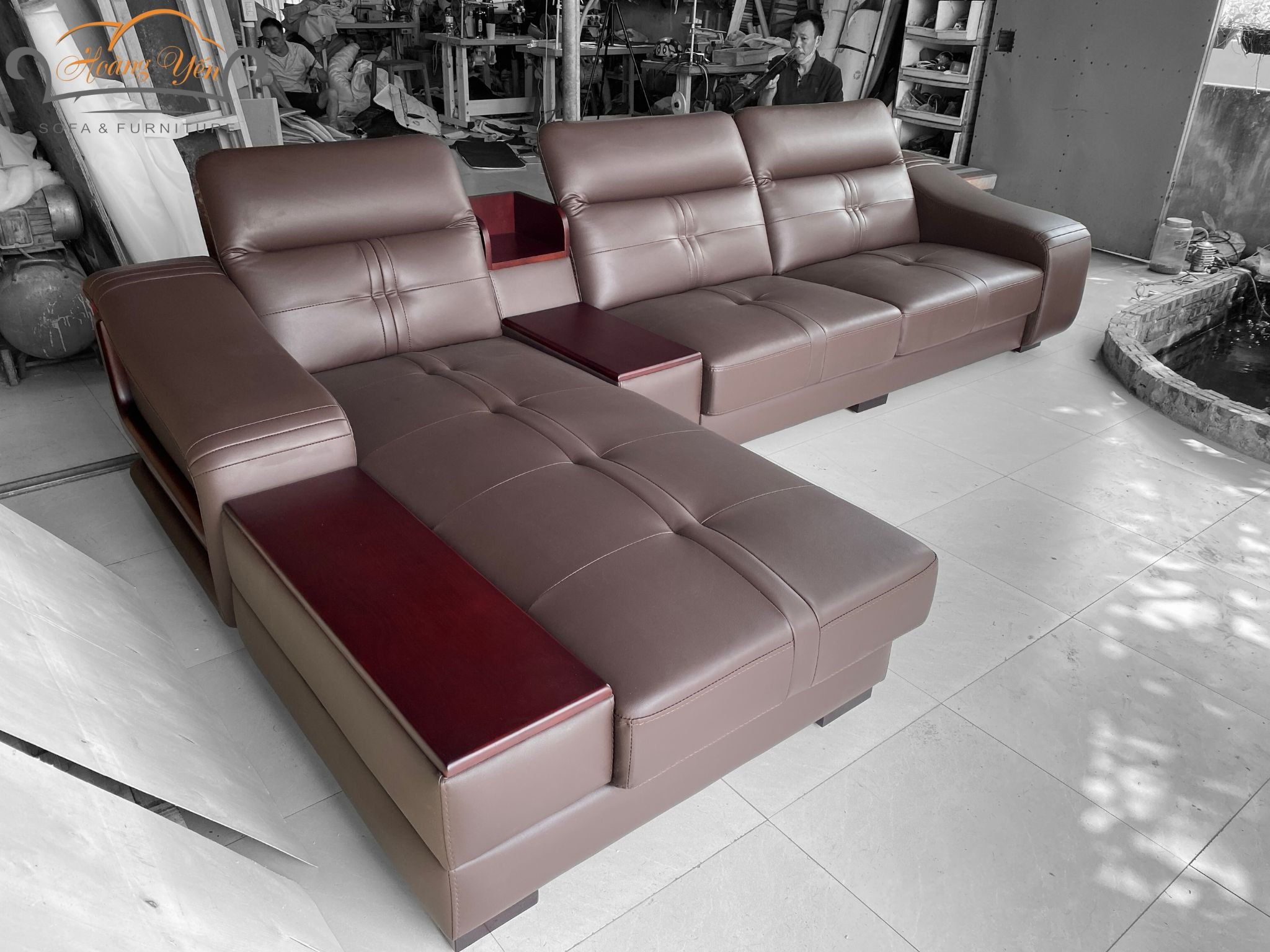 bàn giao sofa da góc L SHY305 màu nâu