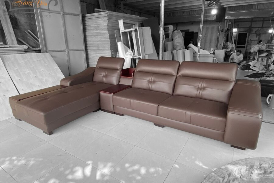 bàn giao sofa da góc L SHY305 màu nâu