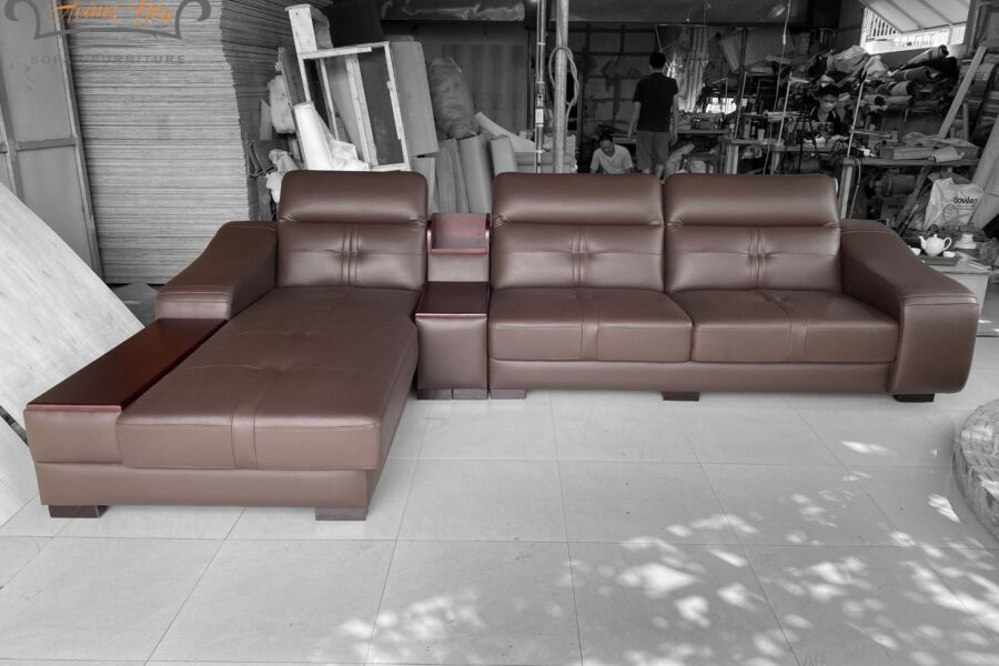 bàn giao sofa da góc L SHY305 màu nâu
