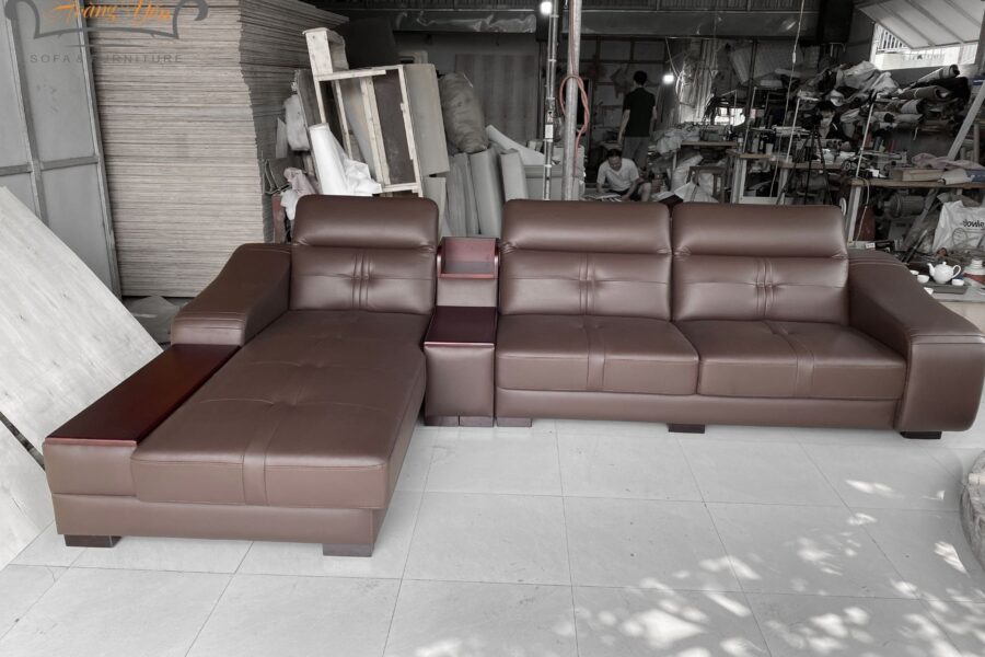 bàn giao sofa da góc L SHY305 màu nâu