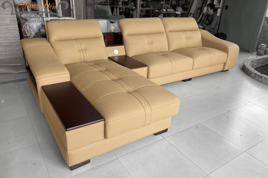 Sofa da góc L SHY305 màu kem