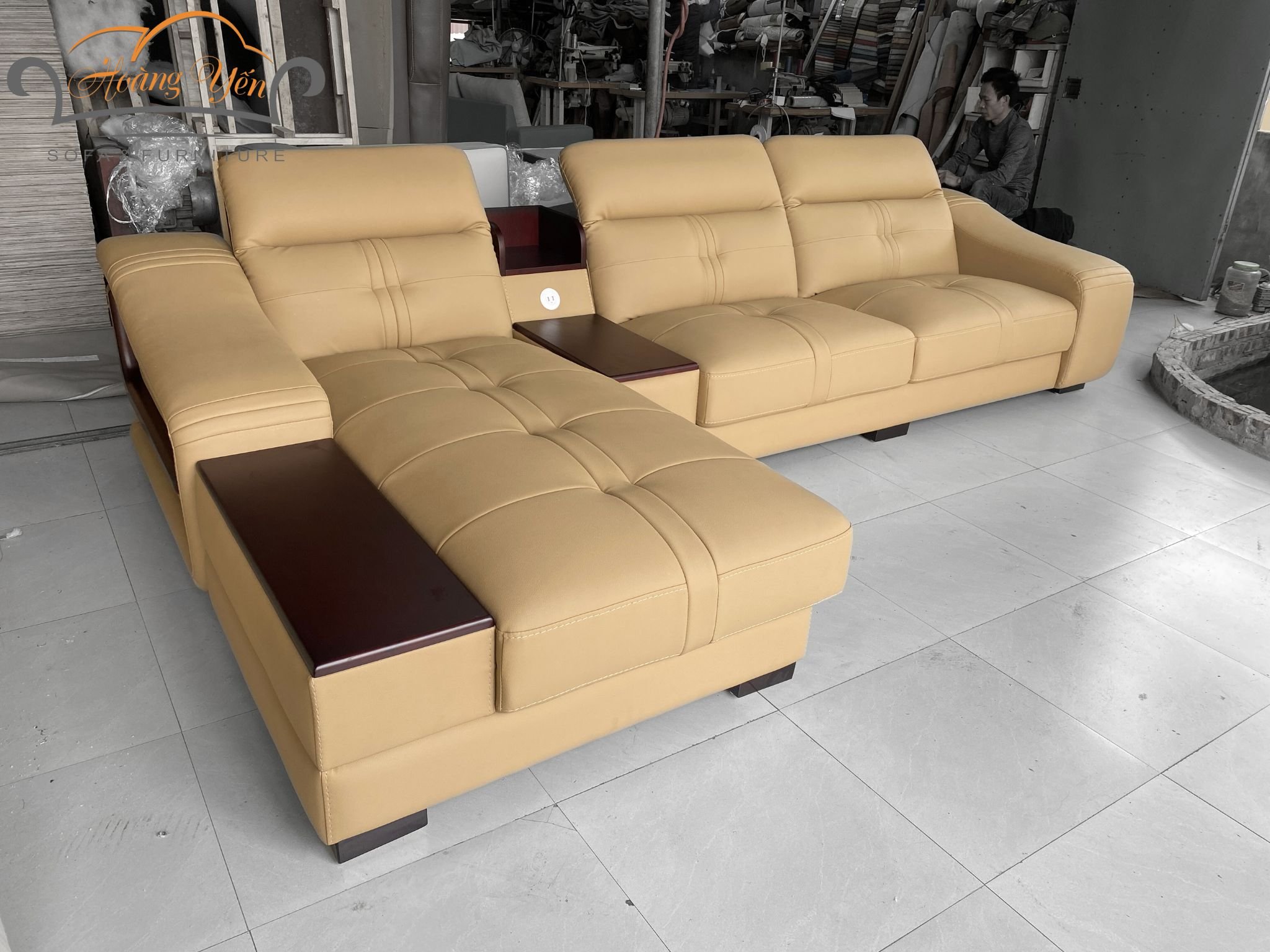 Sofa da góc L SHY305 màu kem