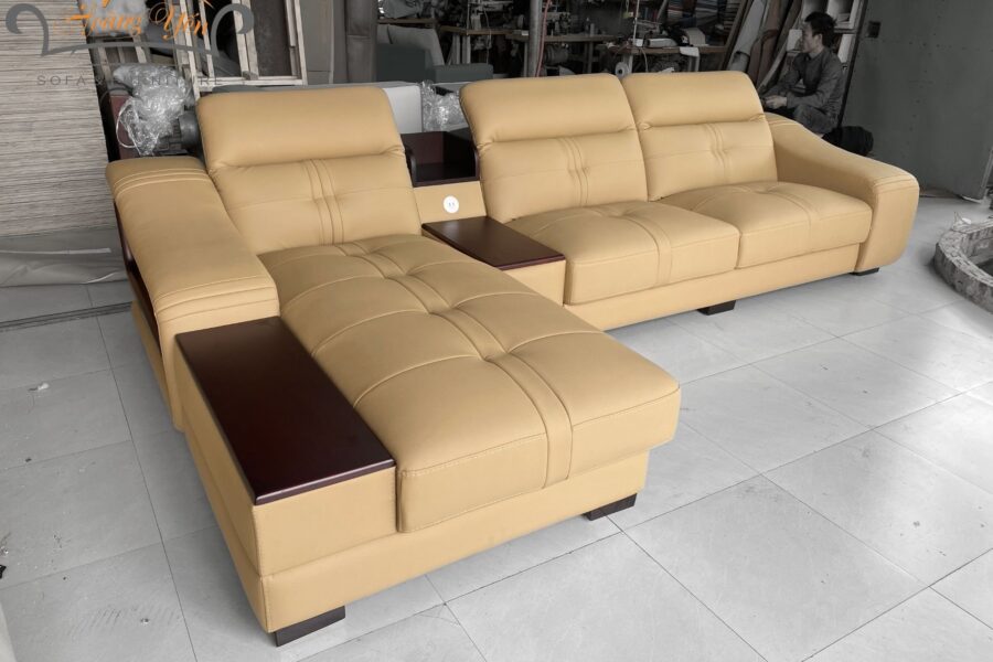 Sofa da góc L SHY305 màu kem