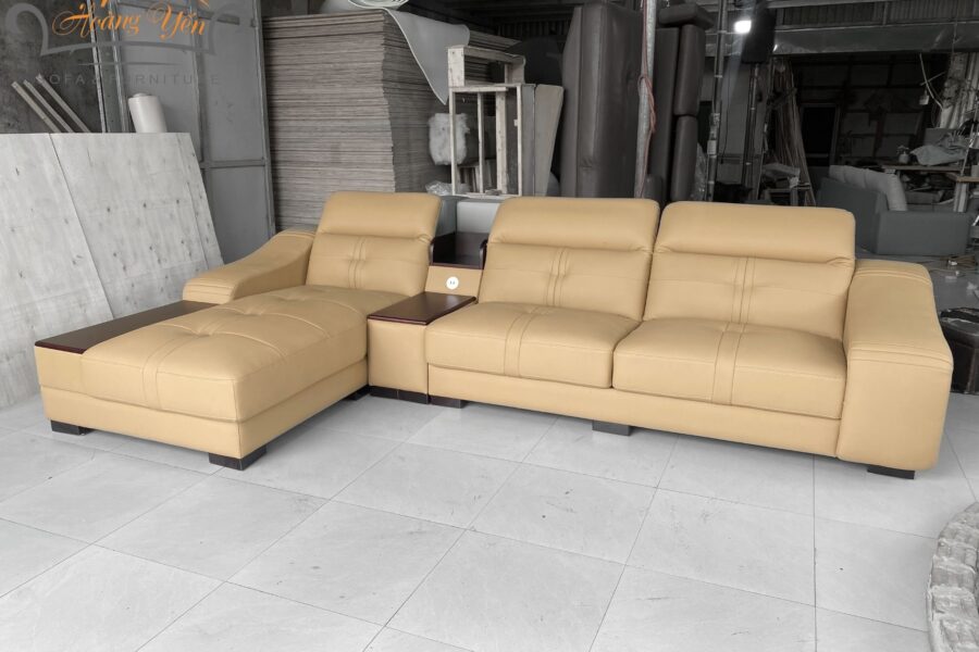 Sofa da góc L SHY305 màu kem