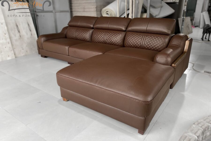 sofa da góc L SHY369 màu nâu da NaNo