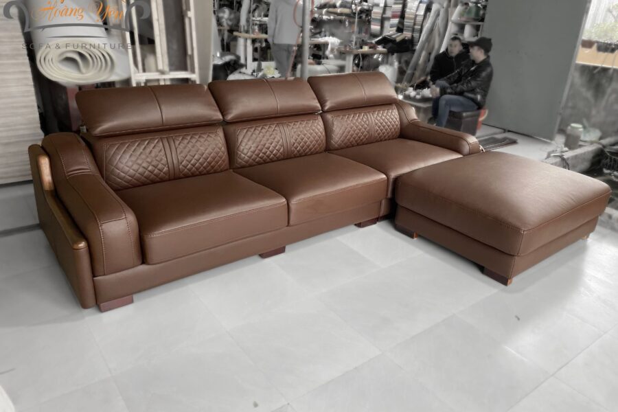 sofa da góc L SHY369 màu nâu da NaNo
