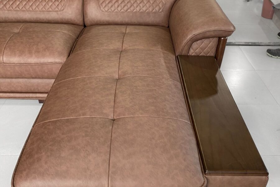 Sofa da góc L SHY336 nâu loang sang trọng