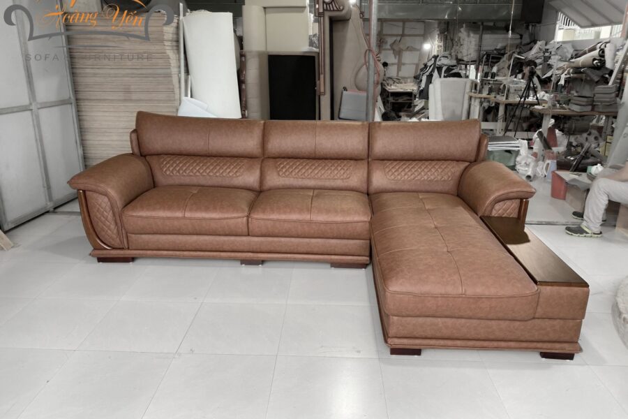 Sofa da góc L màu nâu