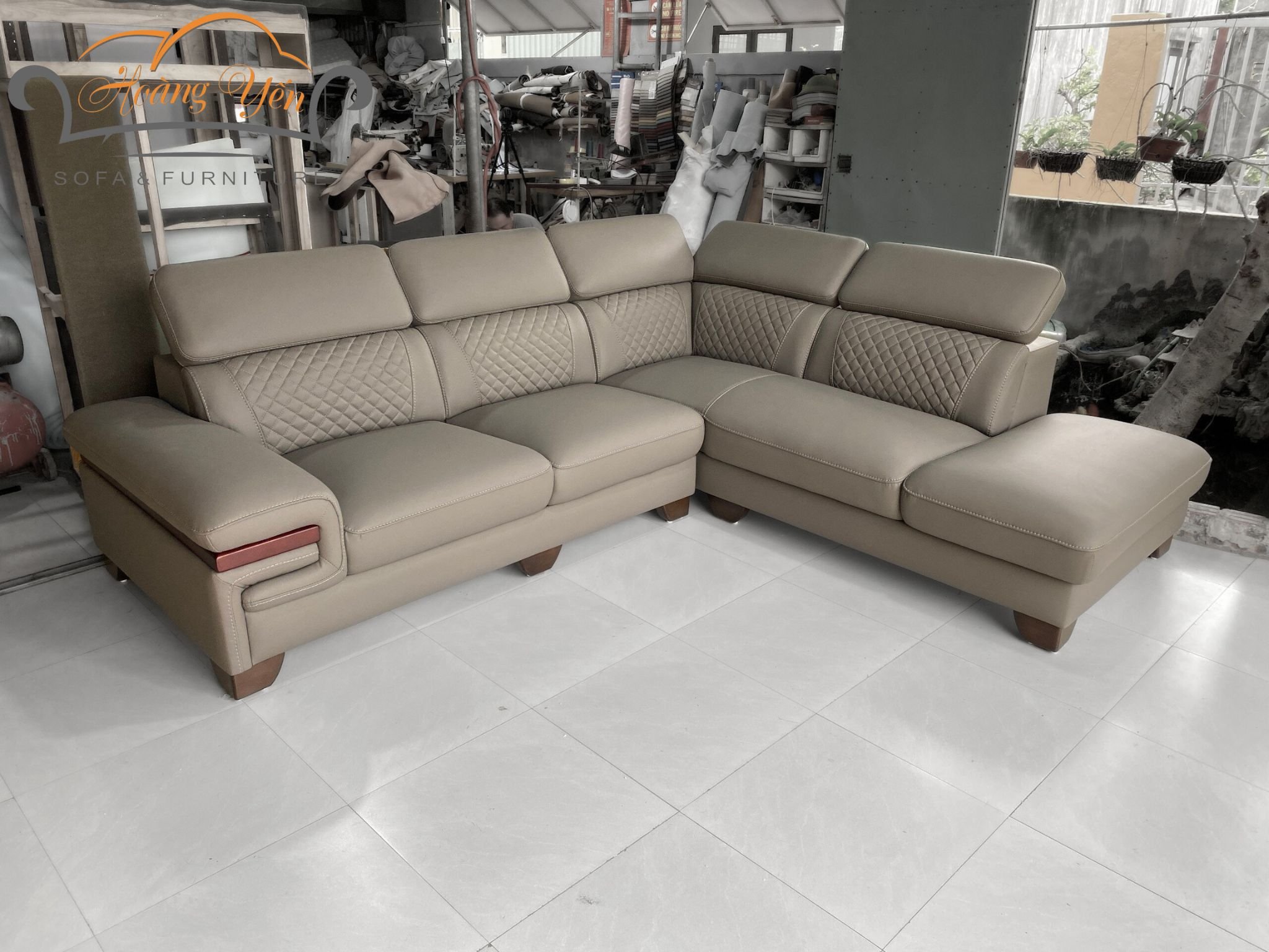 sofa da góc L SHY354 quây kín tựa