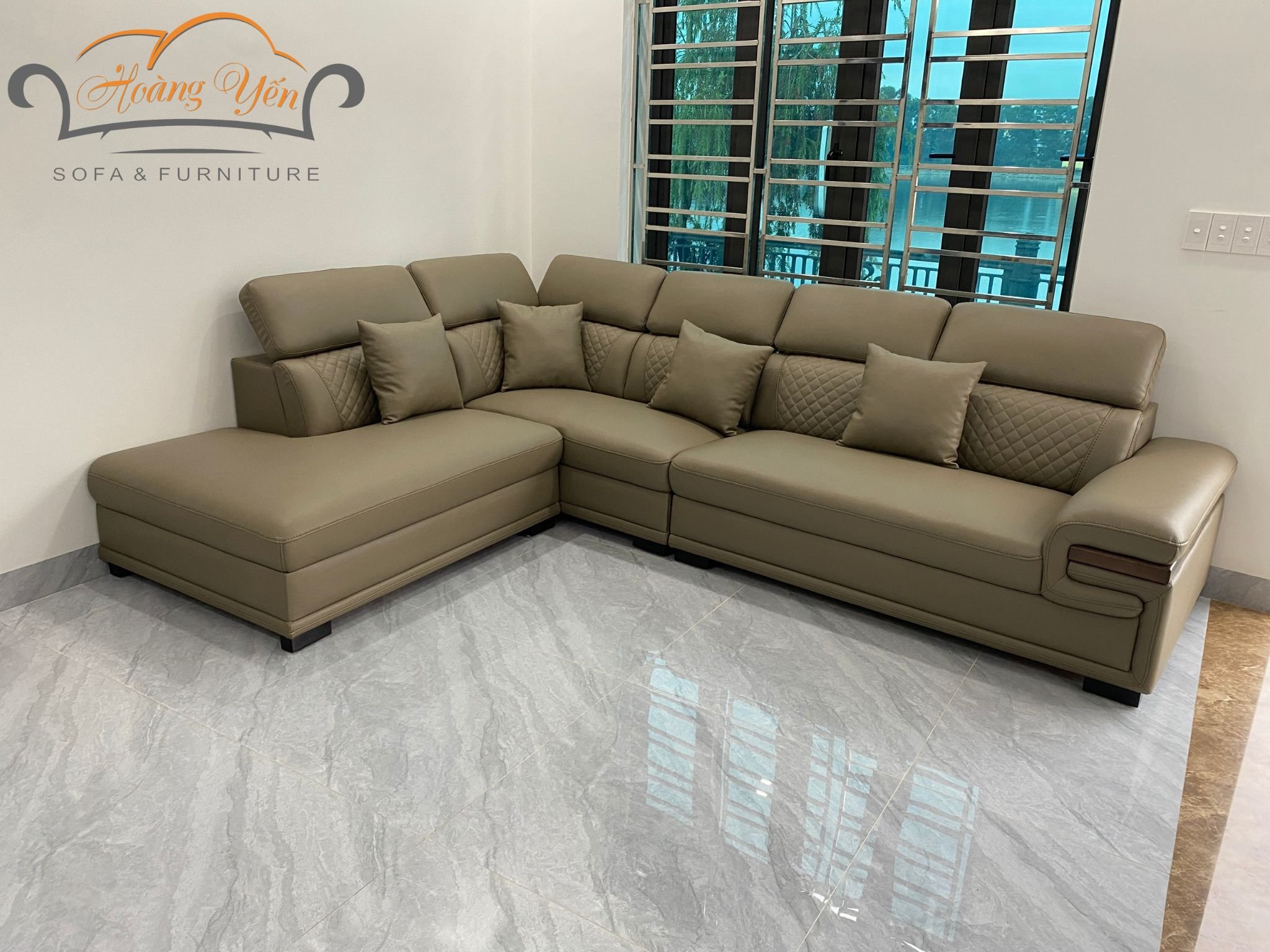sofa da góc L SHY354 quây kín tựa