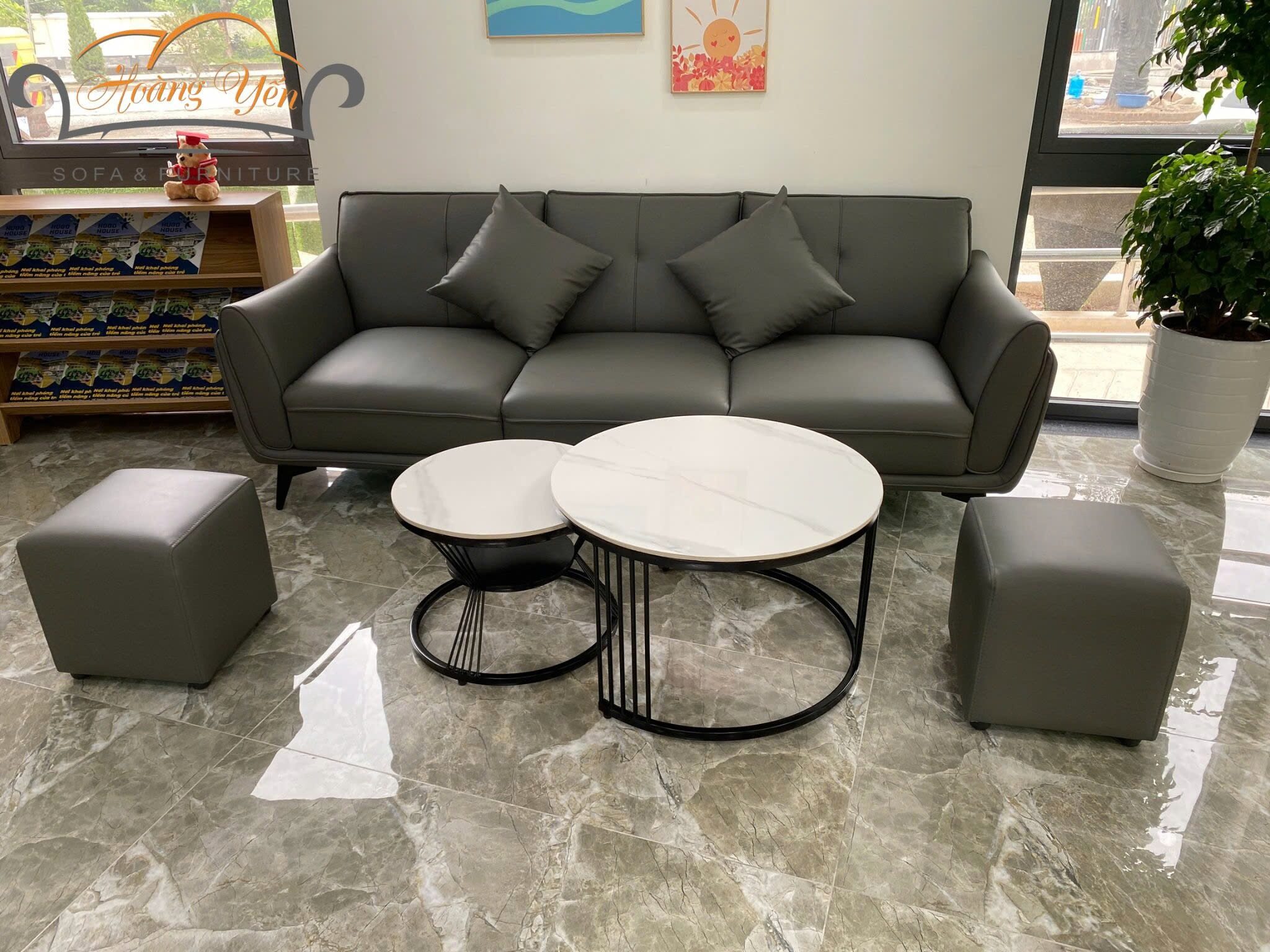 Sofa văng da SHY366 ghi đậm