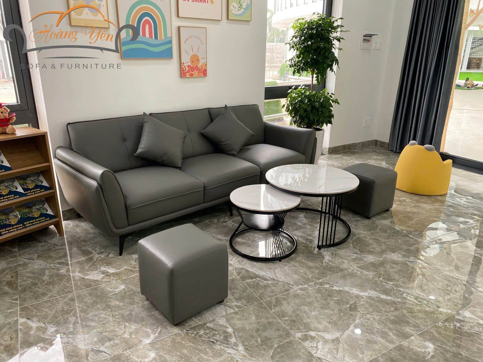 Sofa văng da SHY366 ghi đậm