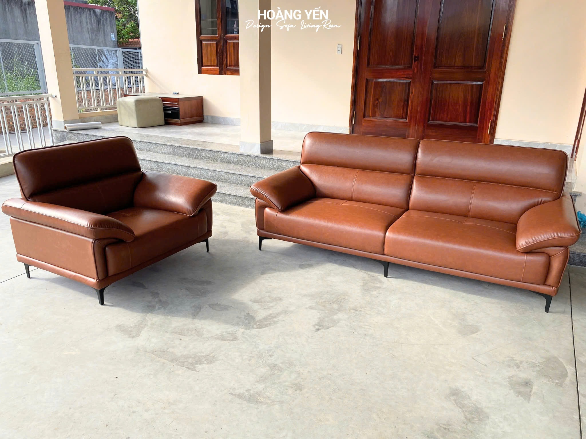 sofa da phòng khách SHY405 nâu