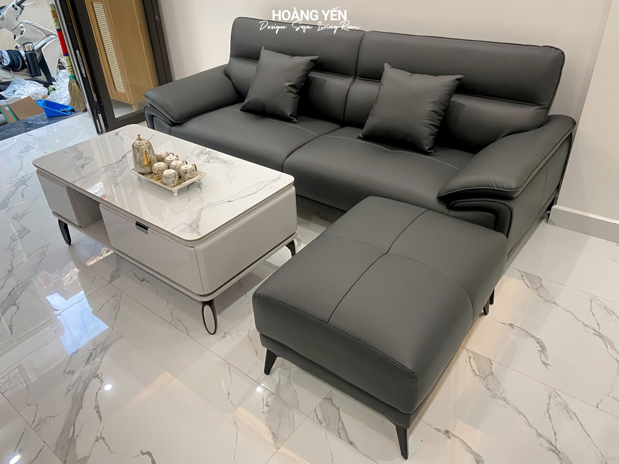 Sofa văng da SHY405 ghi đậm