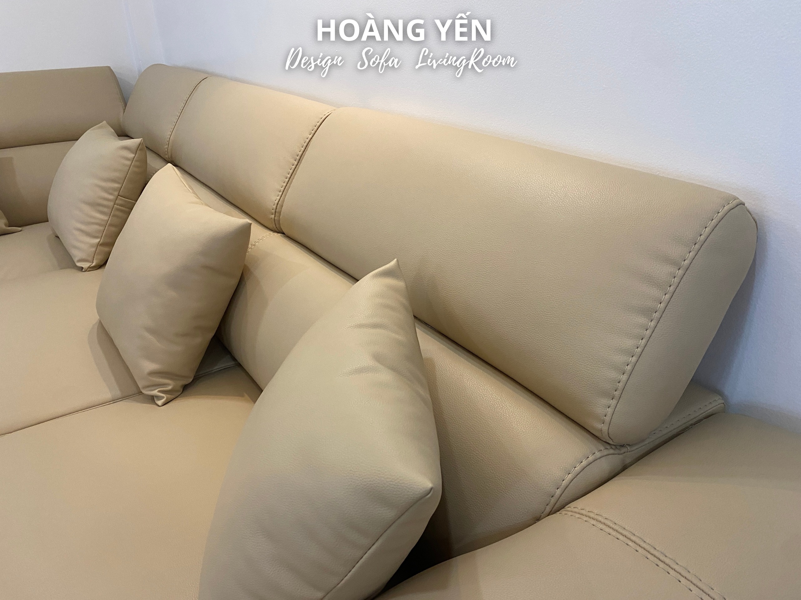 Sofa da góc L SHY339 quây kín tựa màu kem