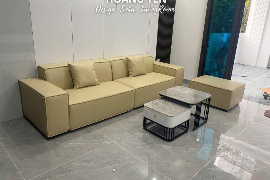 Sofa văng da SHY399 màu kem sáng
