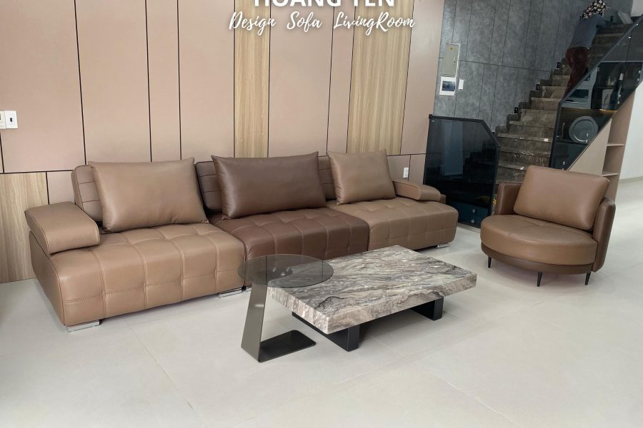 Sofa da phòng khách SHY425 màu nâu