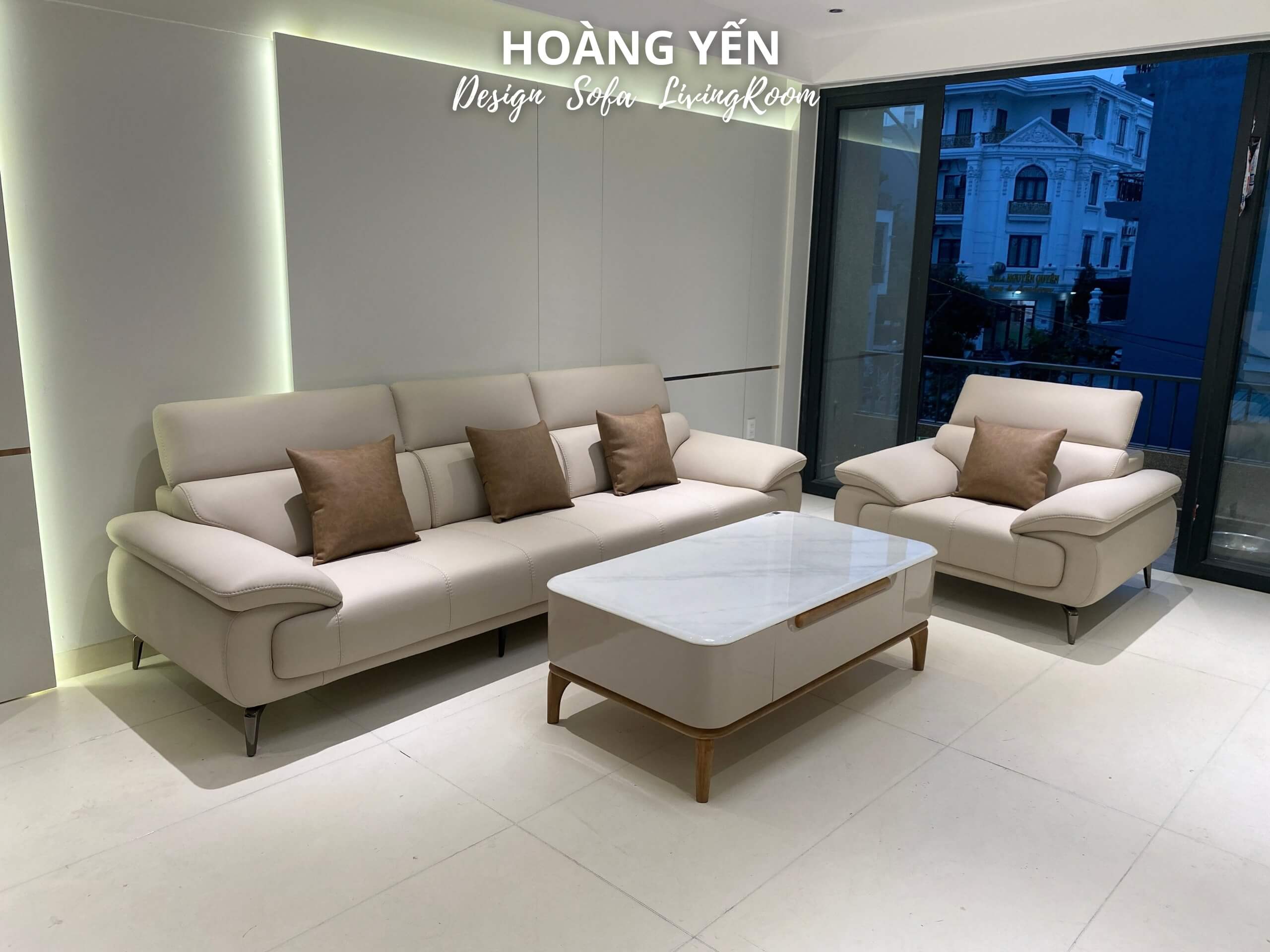 Sofa da phòng khách SHY434 kem ghi 13