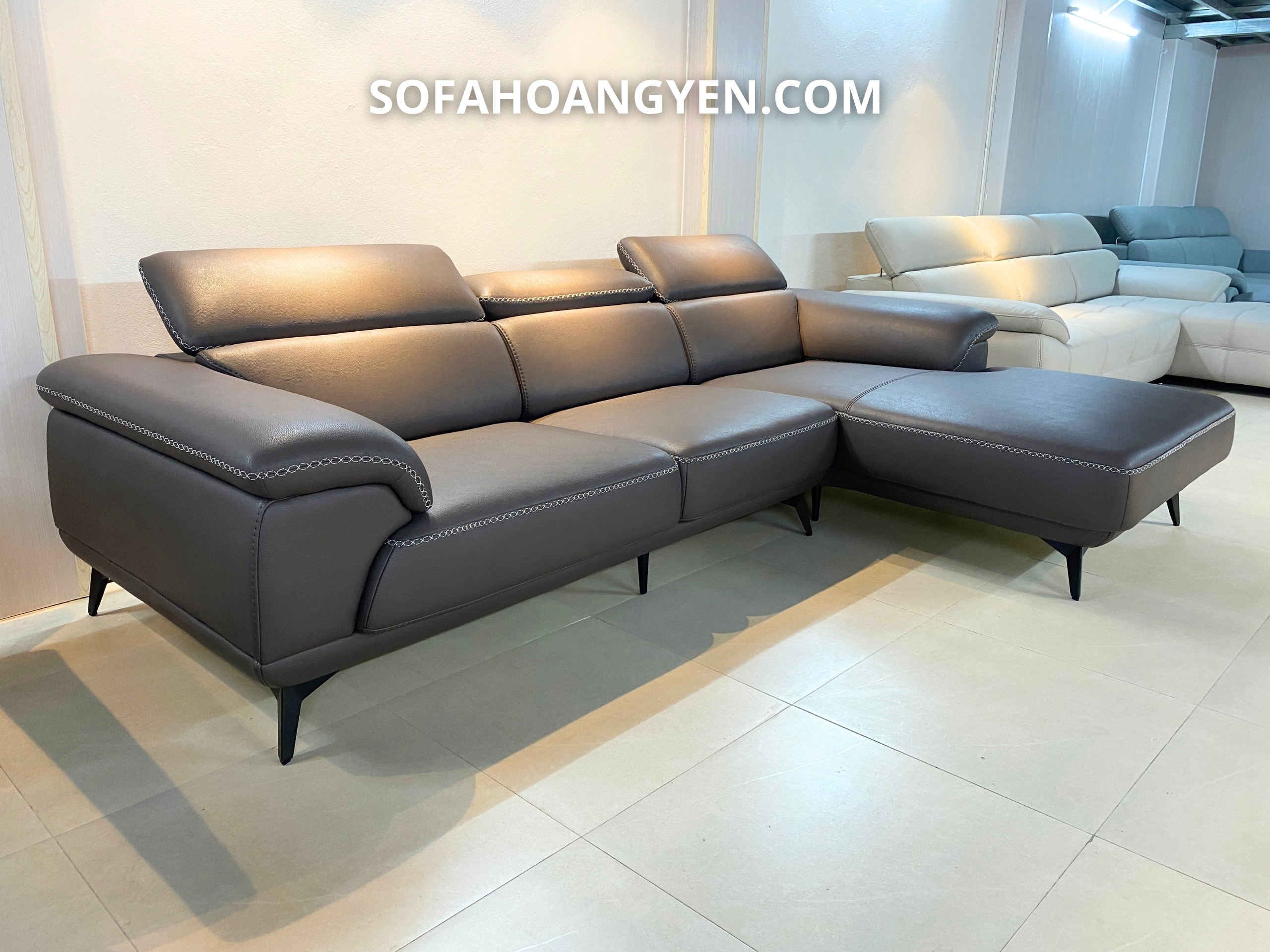 Sofa da góc L SHY372 chỉ hoạ tiết