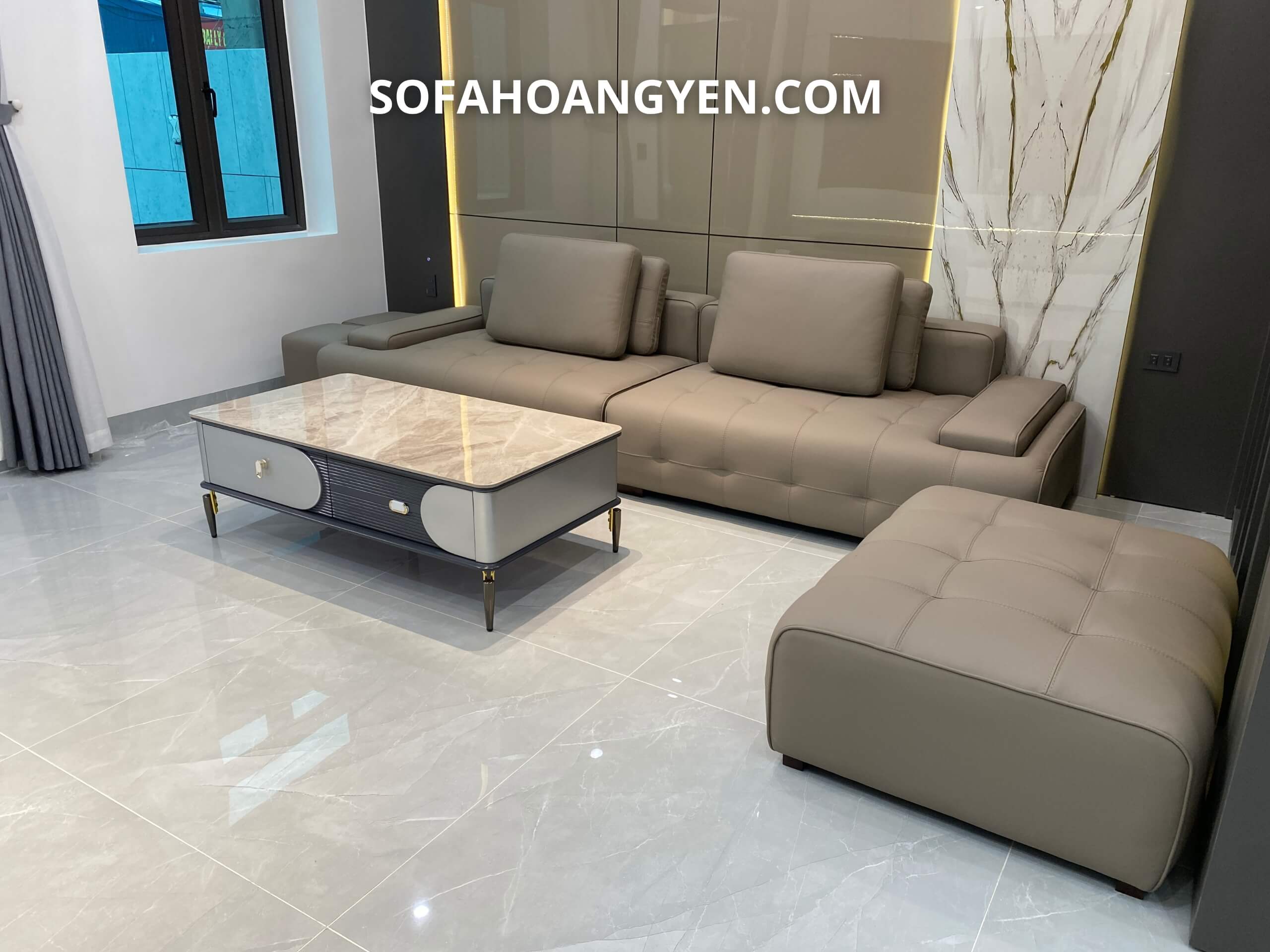sofa văng da SHY425 ghi nâu