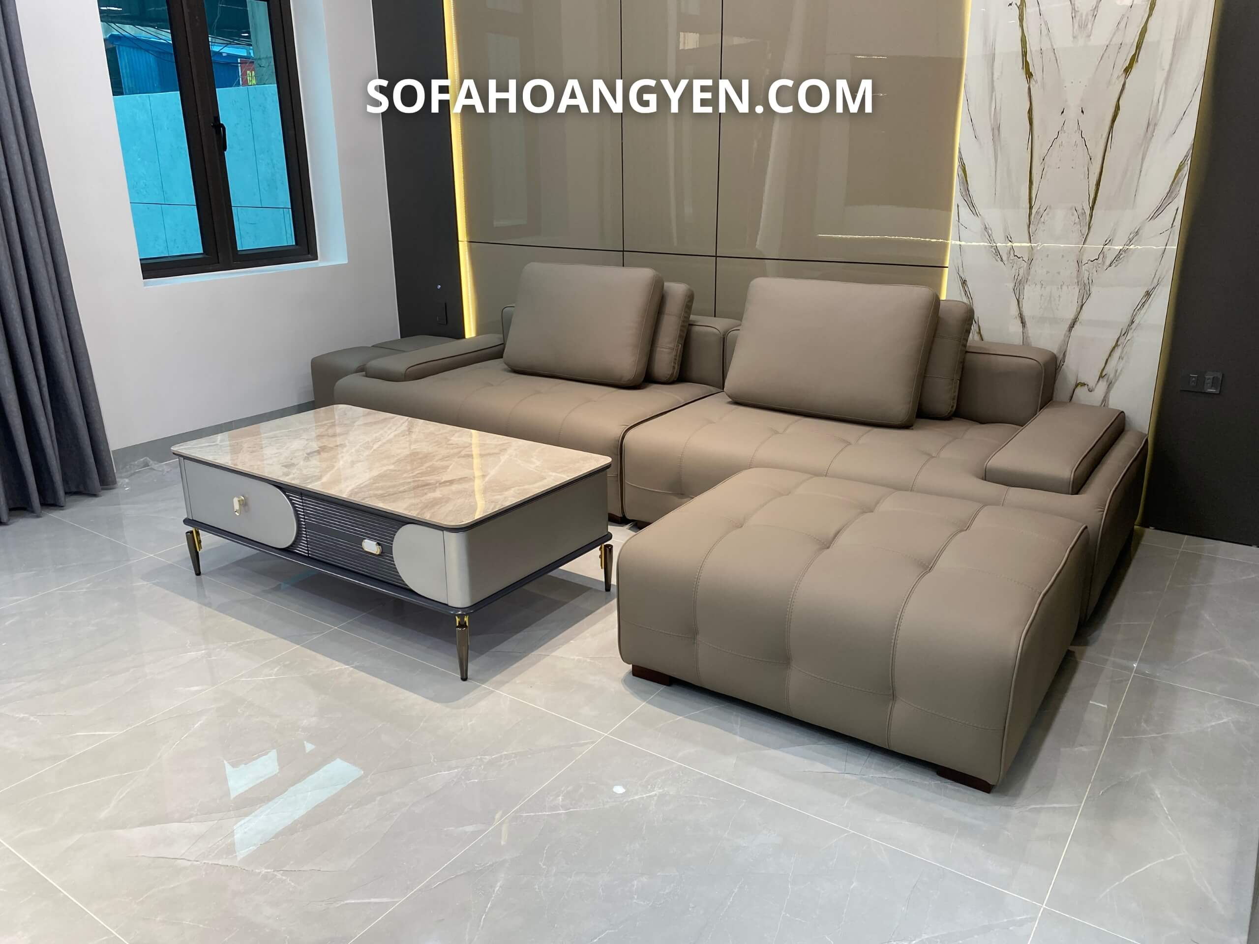 sofa văng da SHY425 ghi nâu