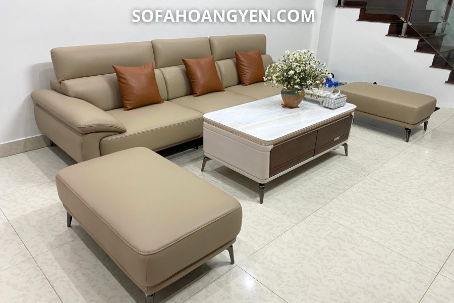 Bàn giao sofa văng da SHY434 kem tối
