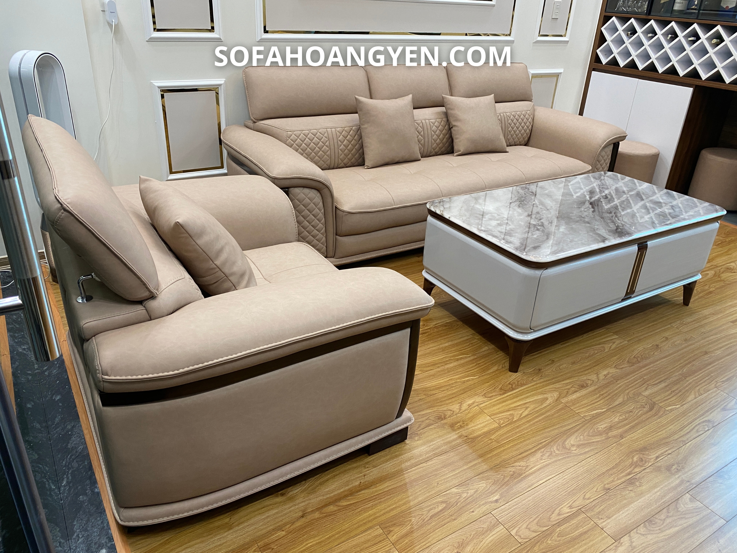 bàn giao sofa da phòng khách SHY336 sáng màu