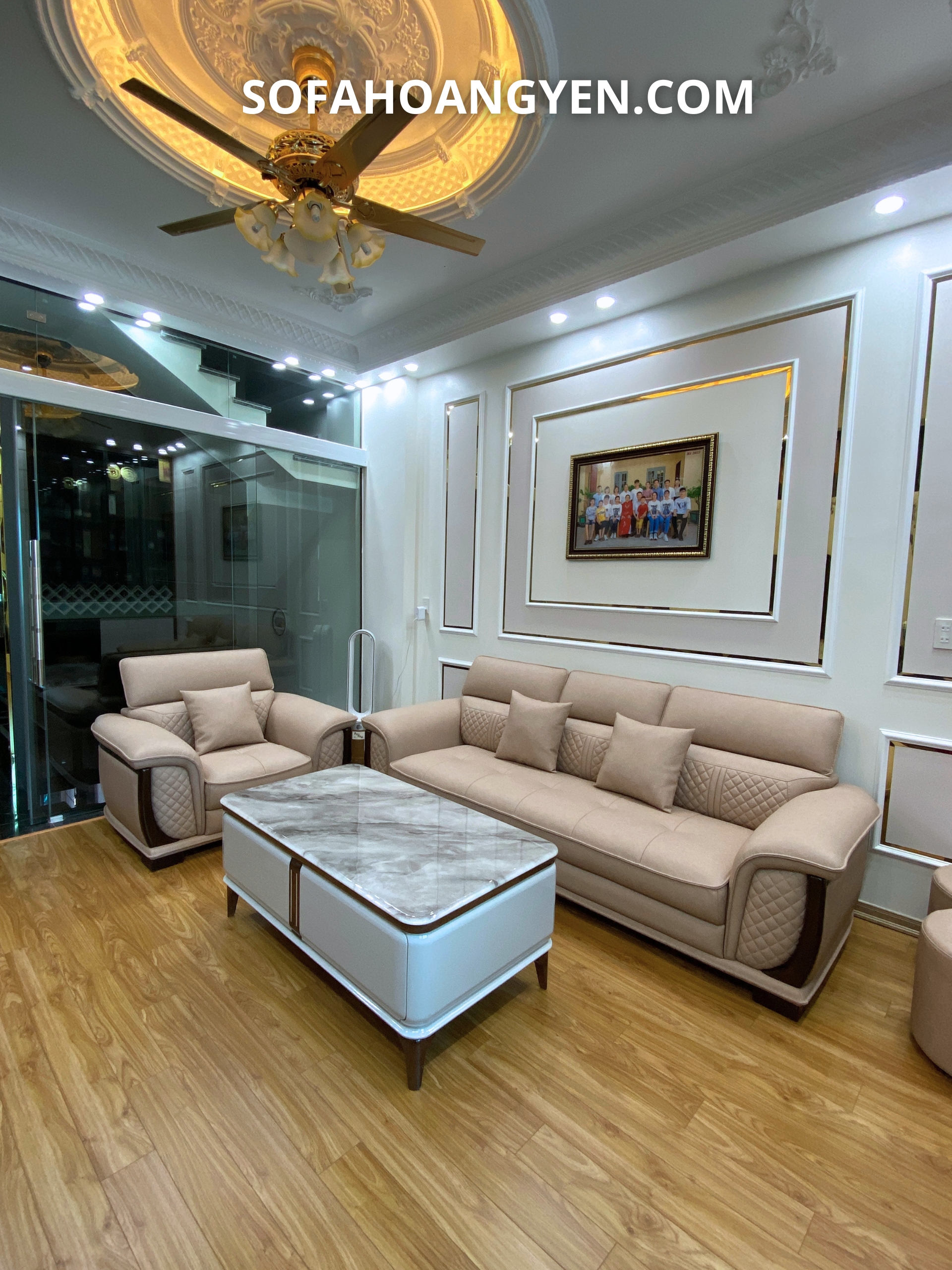 bàn giao sofa da phòng khách SHY336 sáng màu