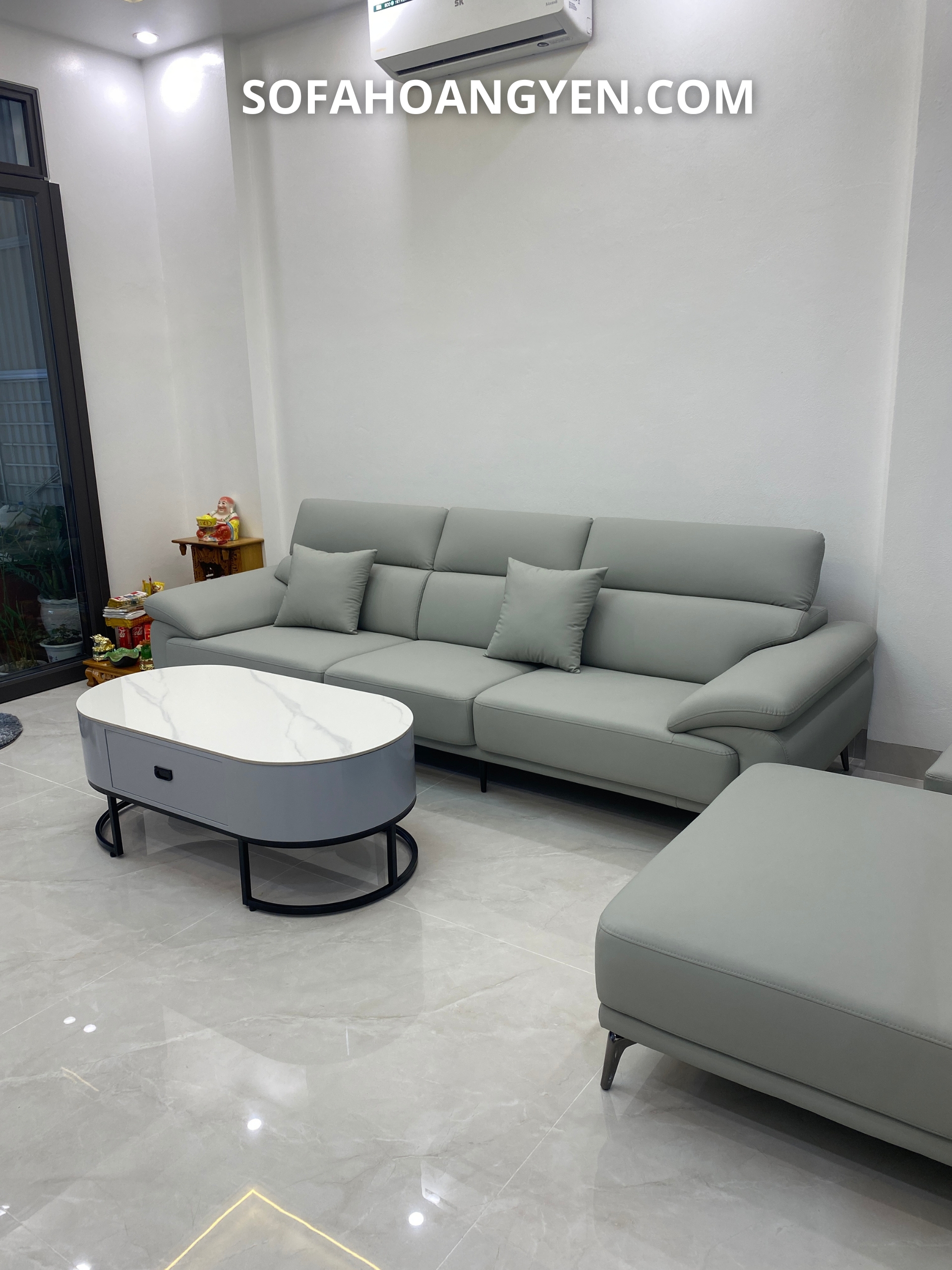 bàn giao sofa văng da SHY434 ghi sáng