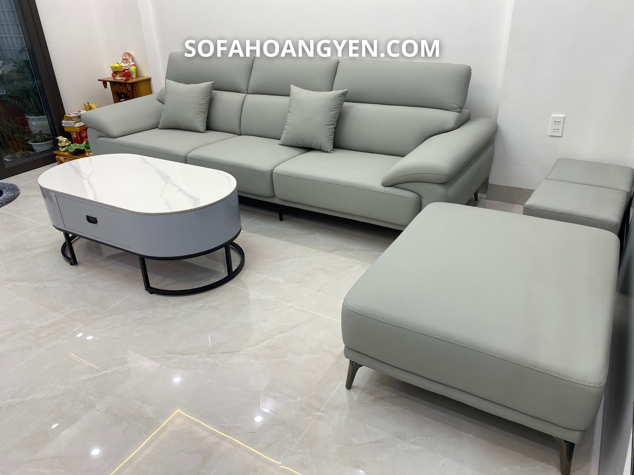 bàn giao sofa văng da SHY434 ghi sáng