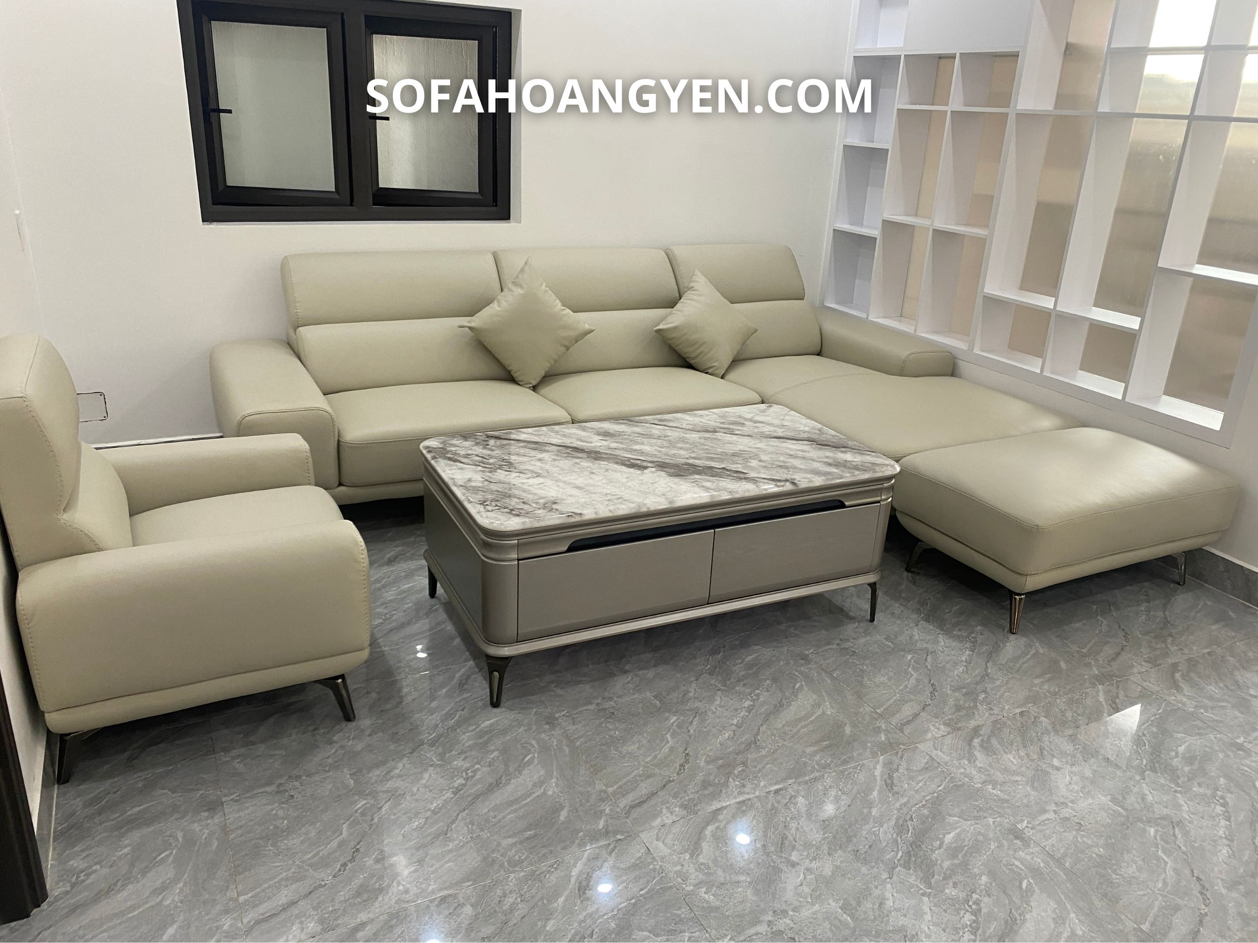 sofa da góc L phòng khách SHY460