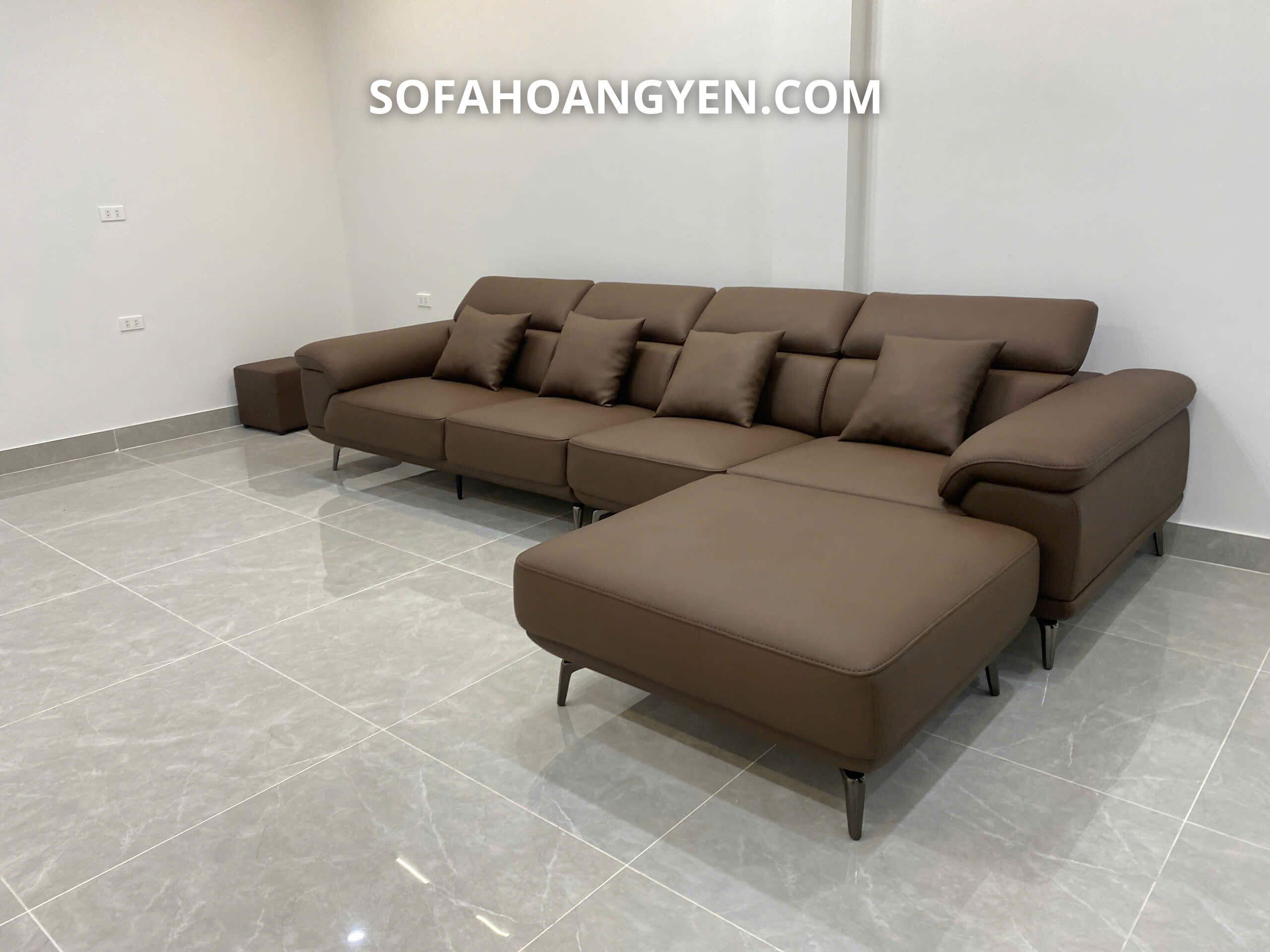 Sofa da góc L SHY372 nâu đậm