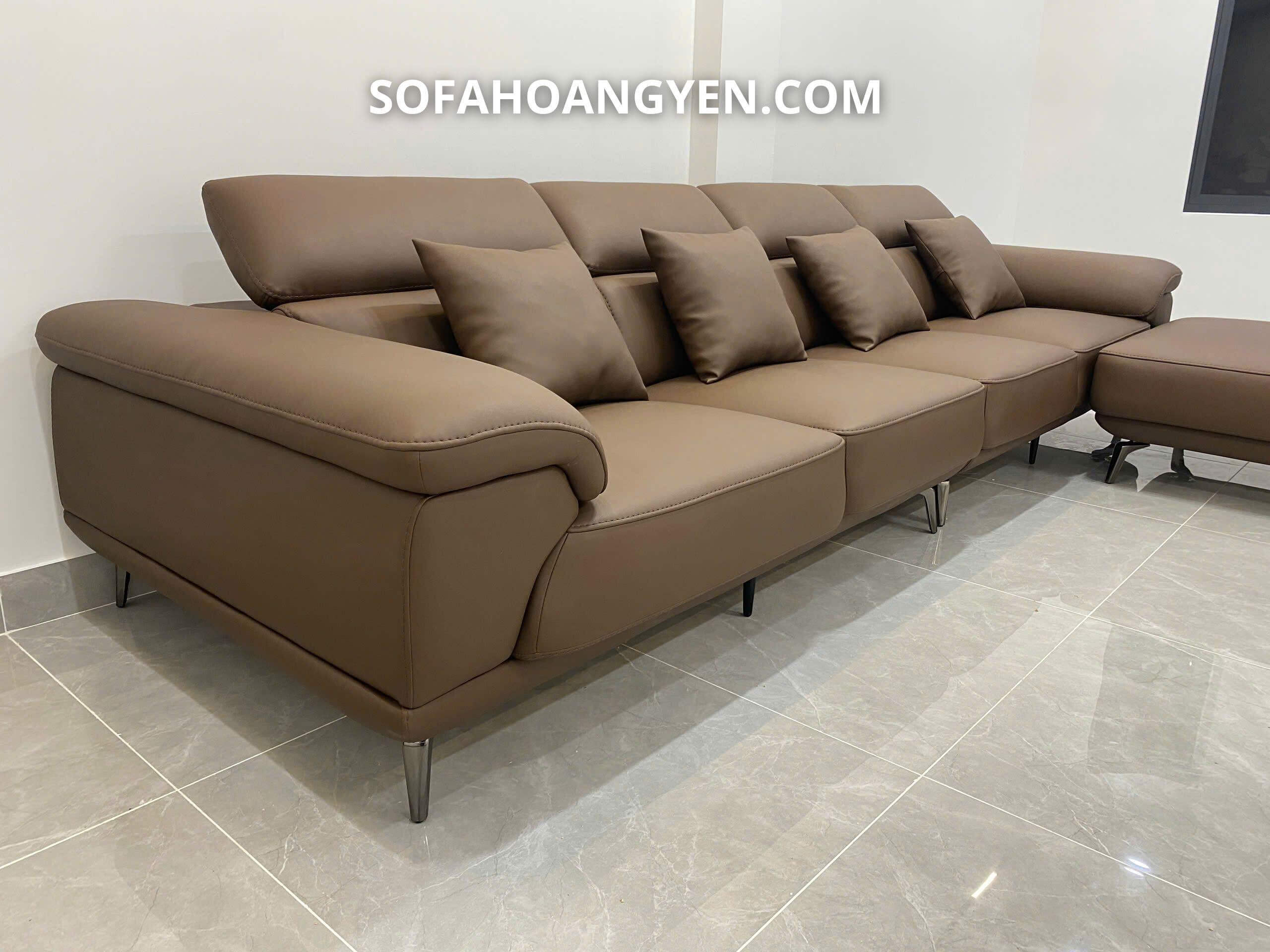 Sofa da góc L SHY372 nâu đậm