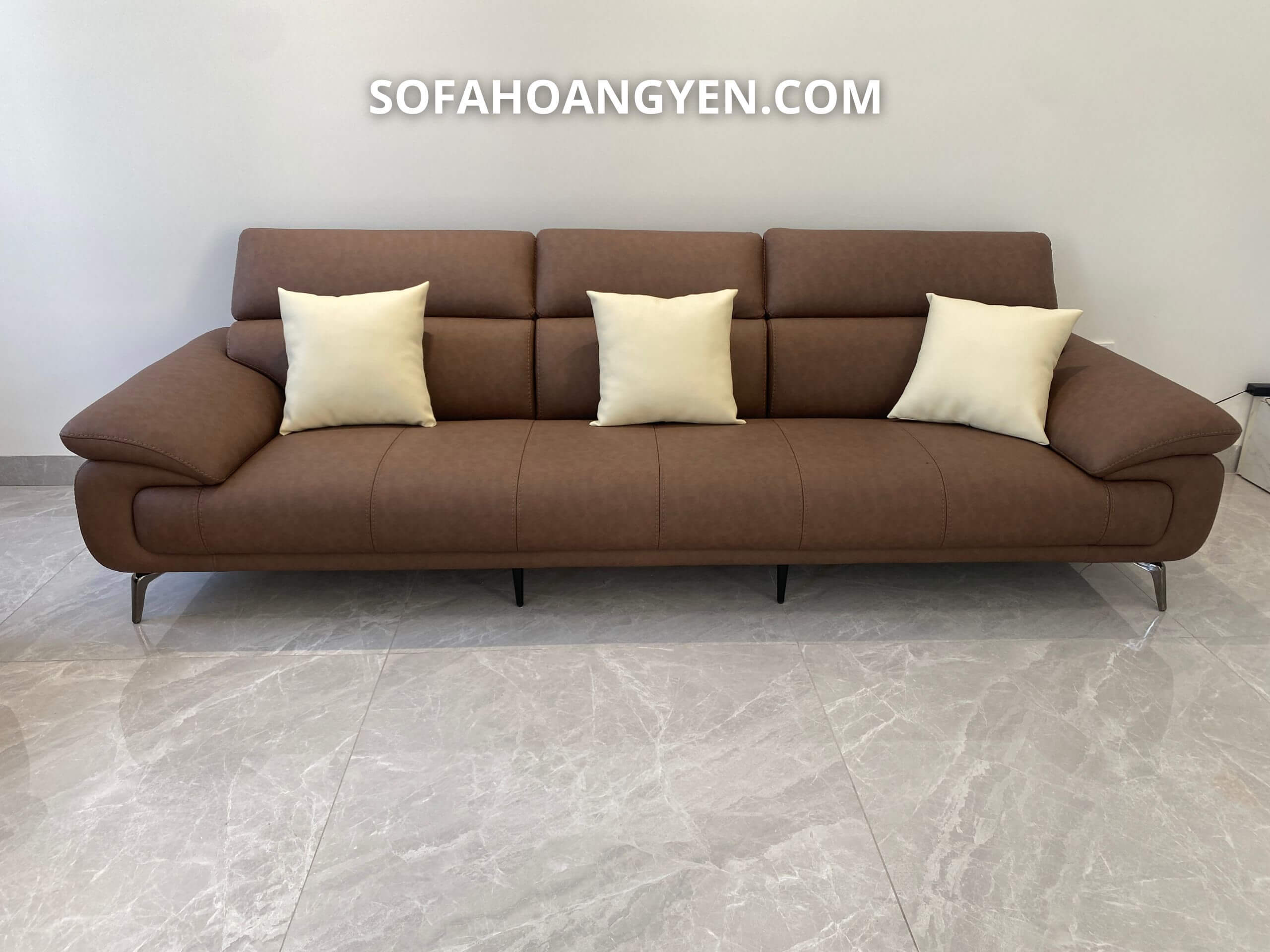 Sofa da phòng khách SHY434 màu nâu loang